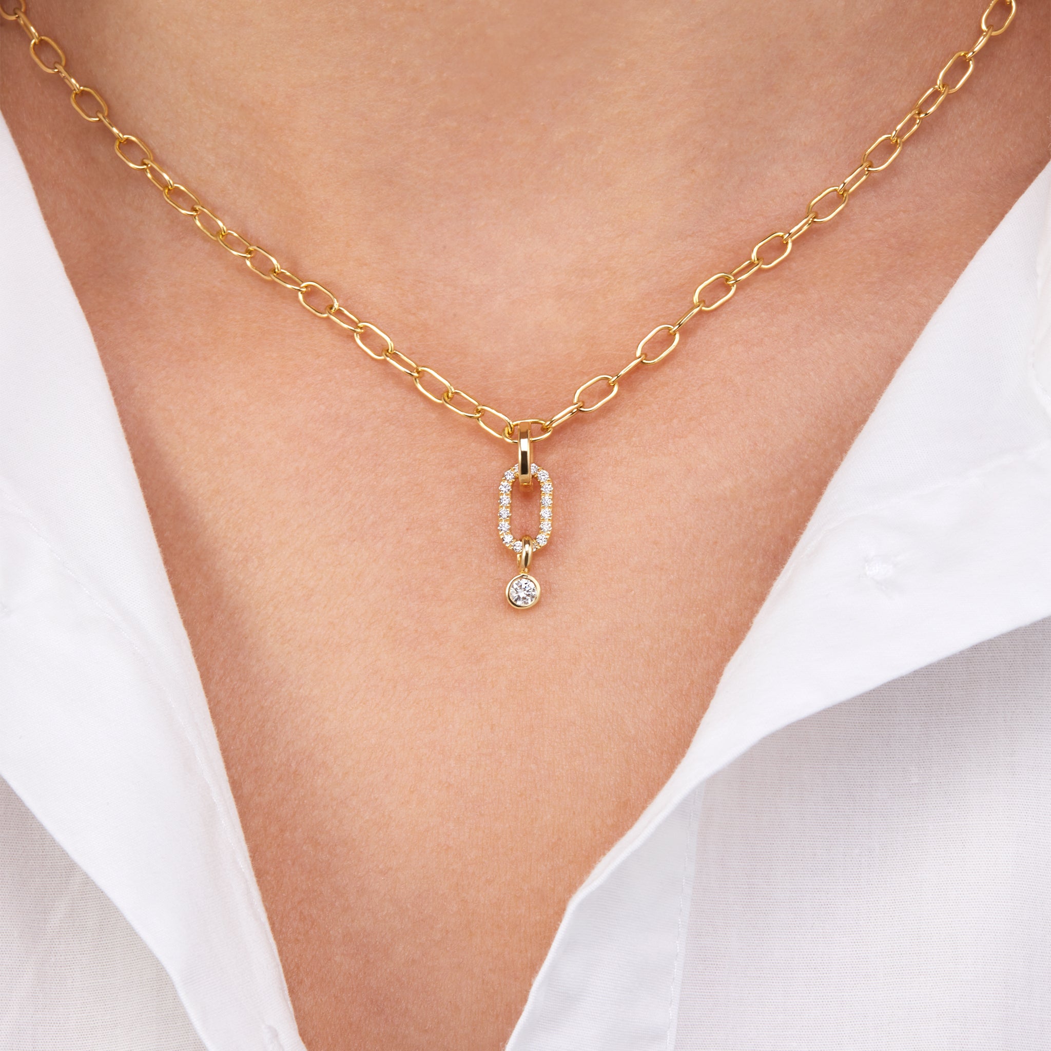 Convertible Horsebit Hoop link Pendant displayed on model