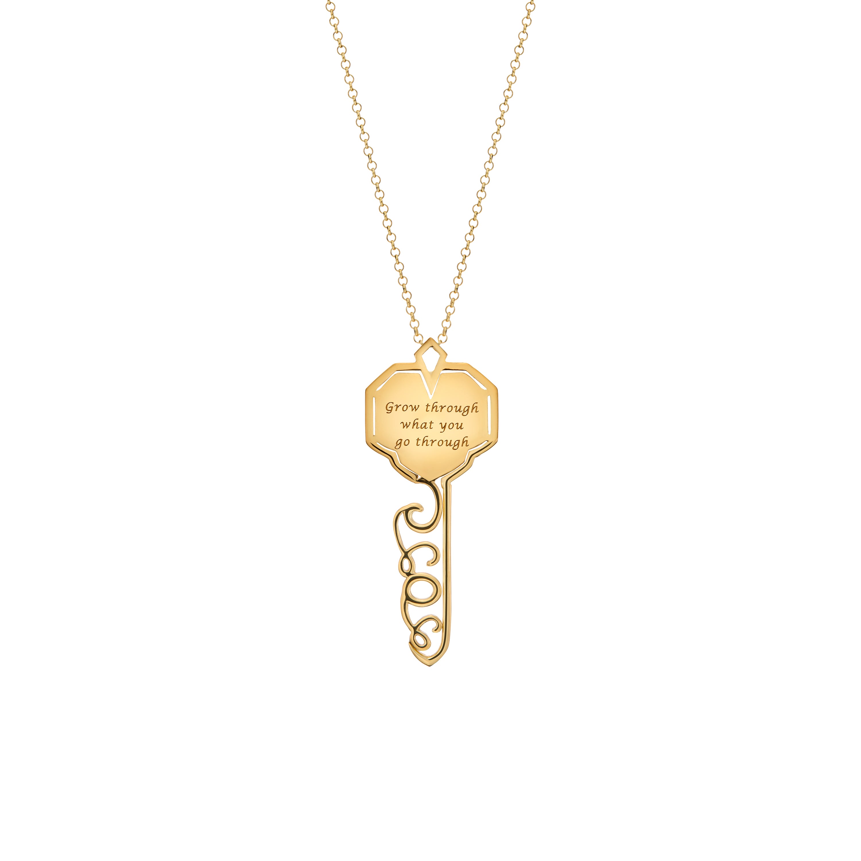 Gold necklace with a pendant on a white background