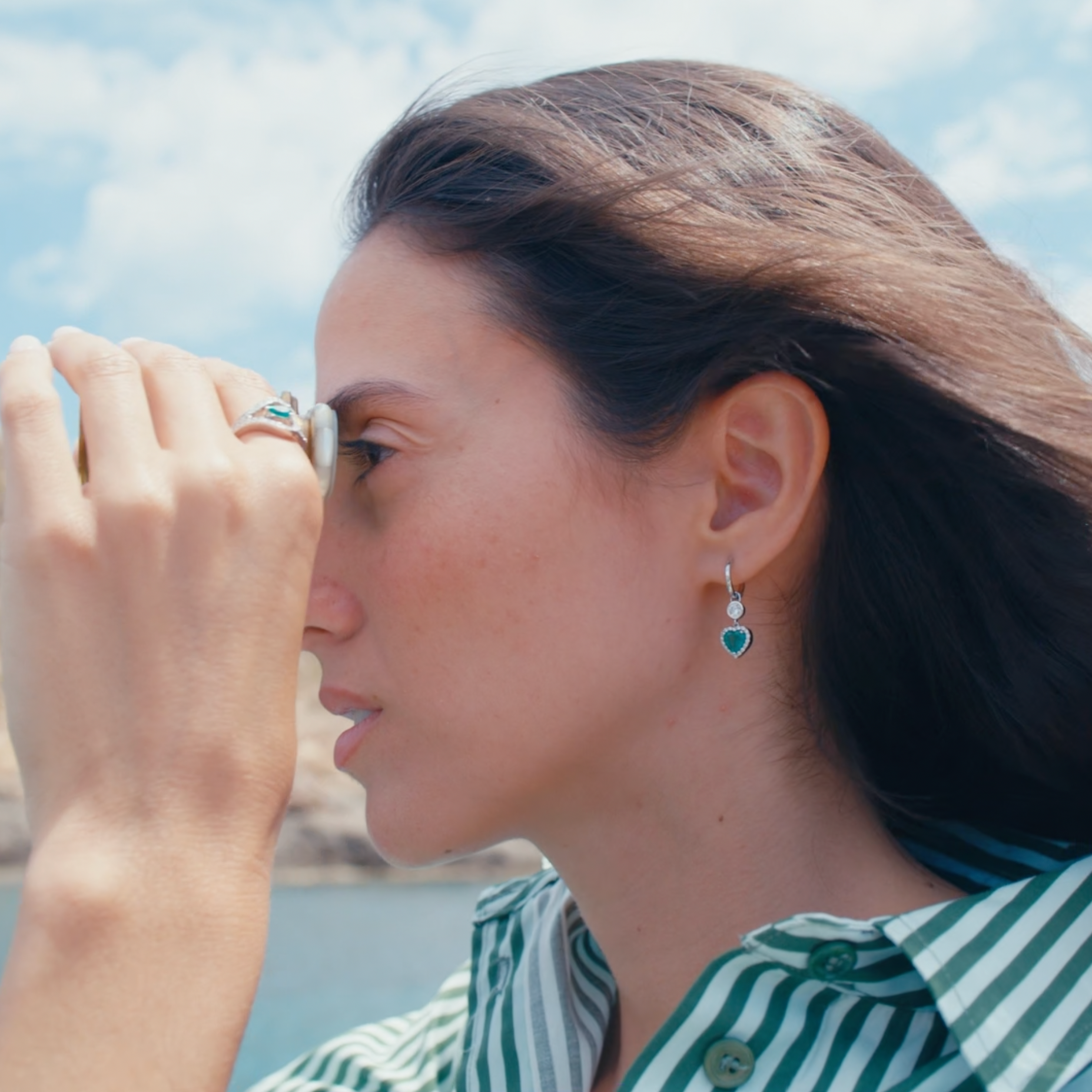 Asymmetric Eros Emerlad & Diamond Hoop Earrings