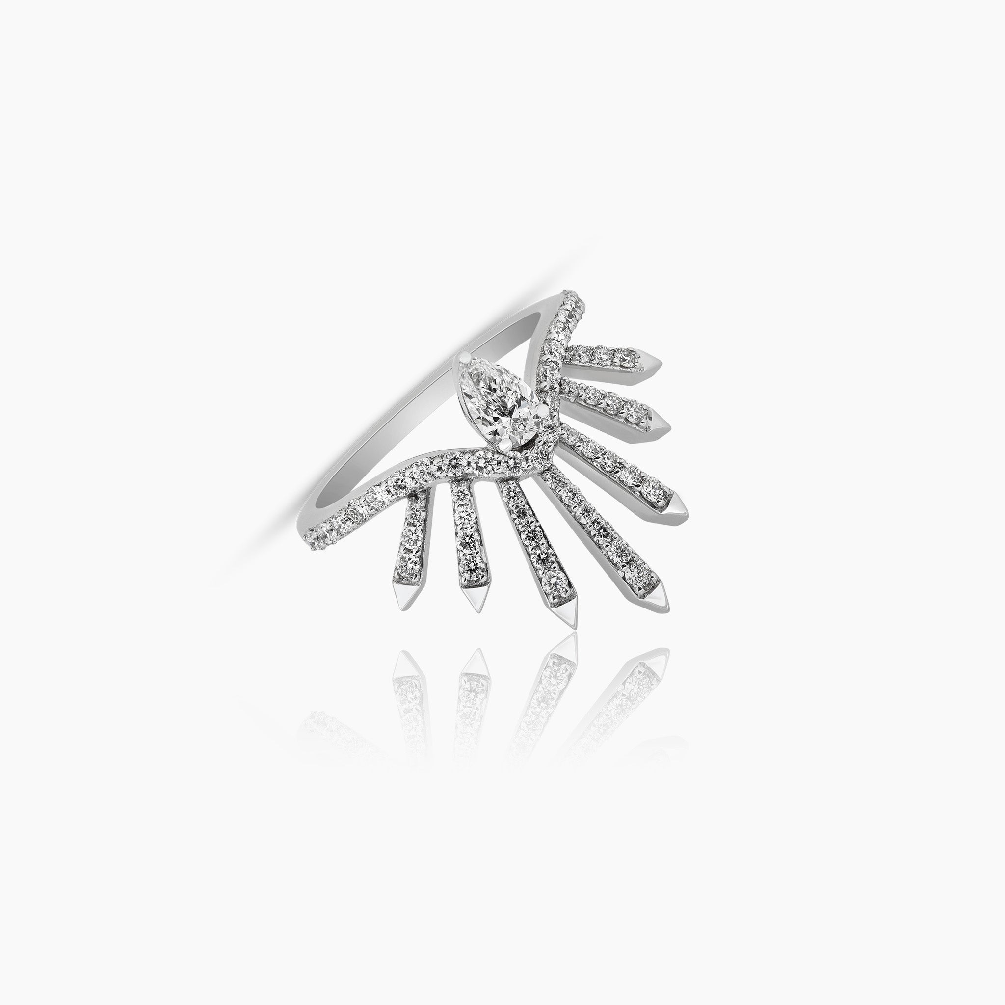 Dragon Ring: Crafted in white gold and adorned with diamonds, displayed against an off-white background.