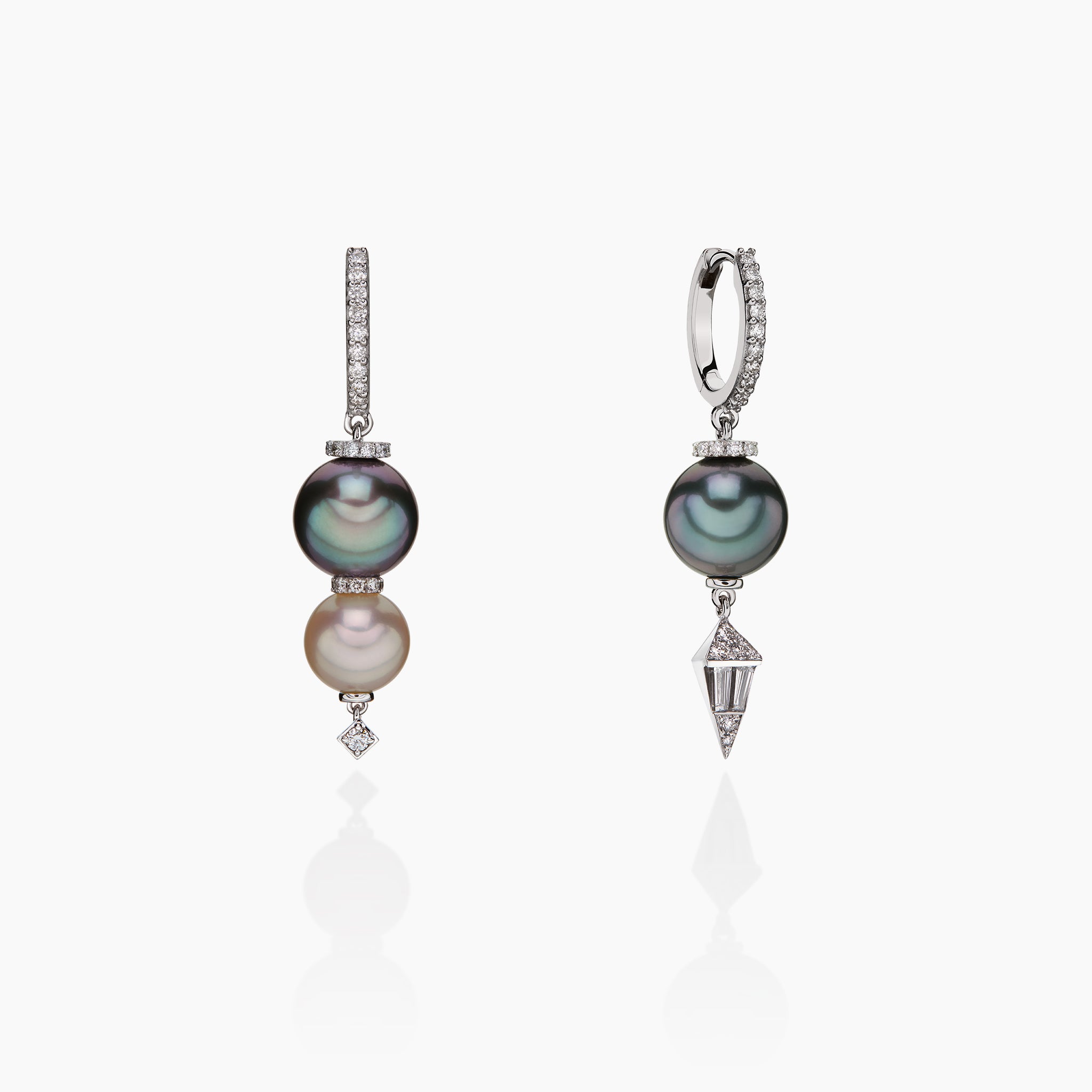 Asymmetric Pearl & Diamond Gypset Hoop Earrings