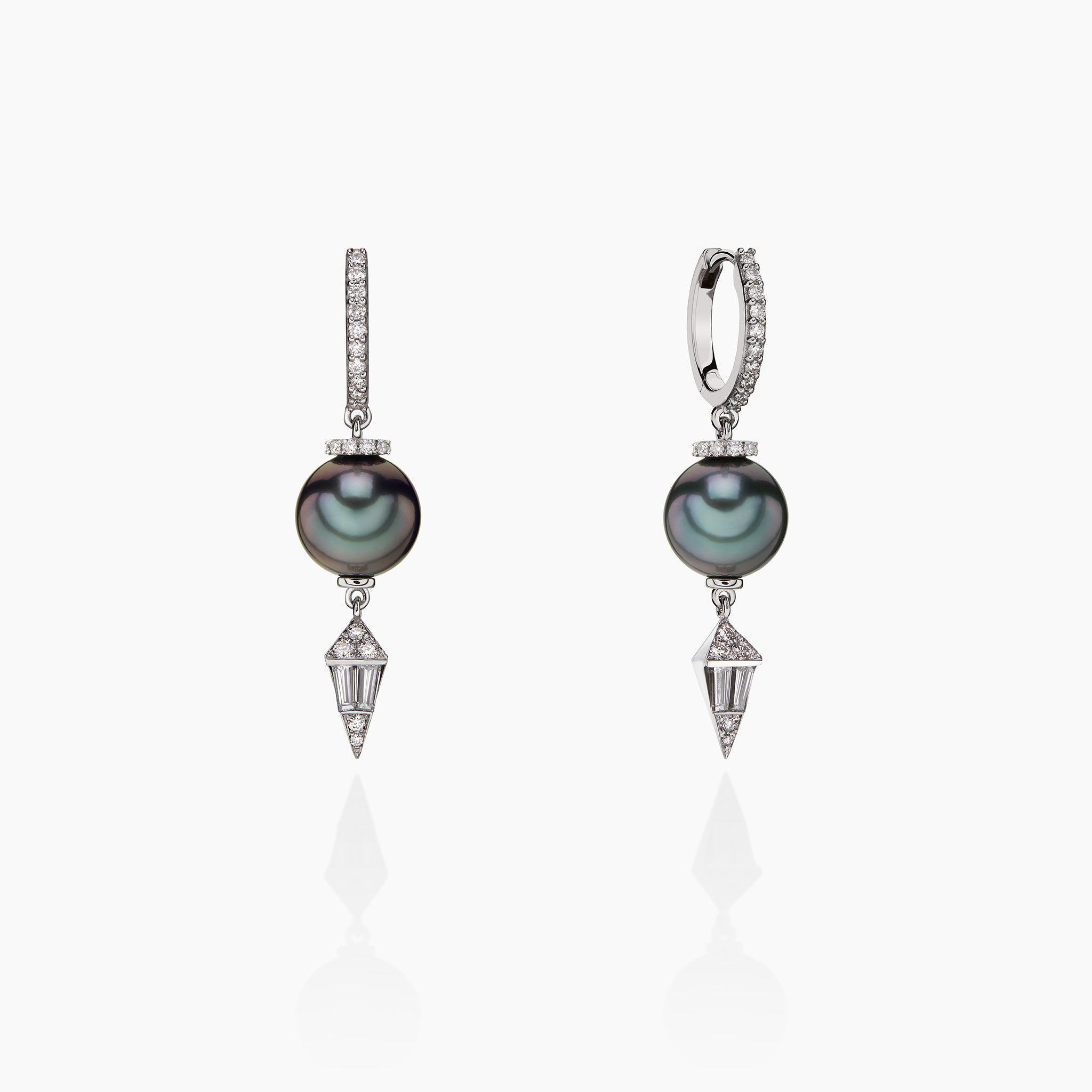 Dagger Diamond & Pearl Gypset Hoop Earrings