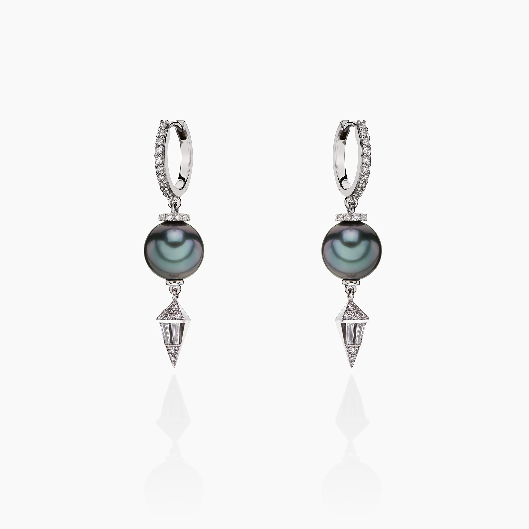 Dagger Diamond & Pearl Gypset Hoop Earrings