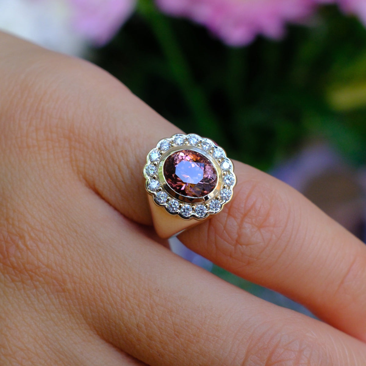 Orangy Pink Tourmaline Heirloom Ring