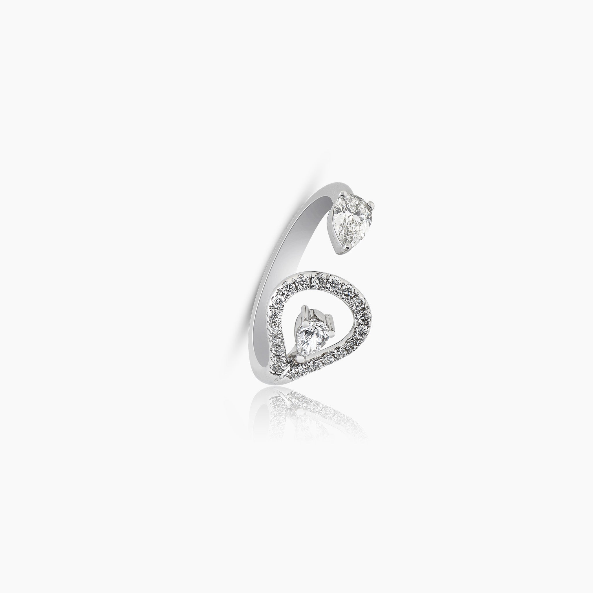 A stunning ring adorned with dazzling diamonds, set against an off-white background.