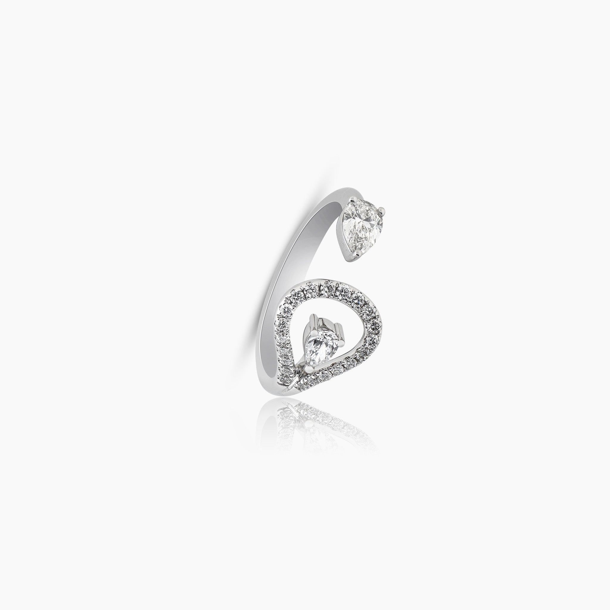 A stunning ring adorned with dazzling diamonds, set against an off-white background.